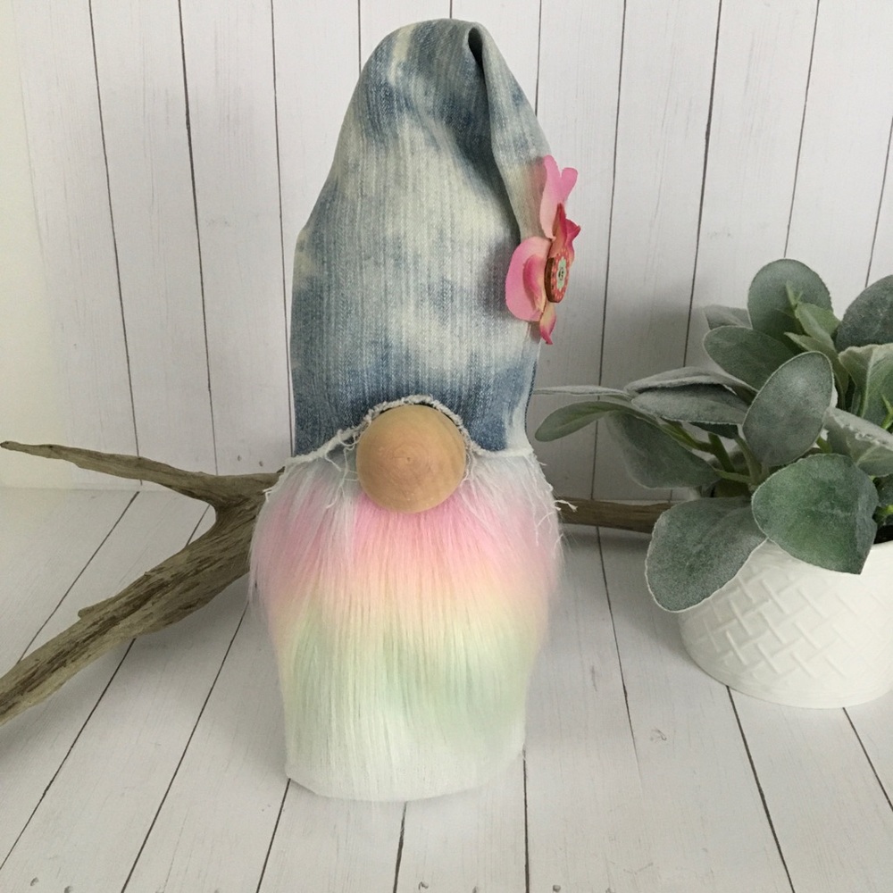 🚫SOLD🚫 Gnome Handmade Hippie Denim Flower Sock Beard - Picture 1 of 8